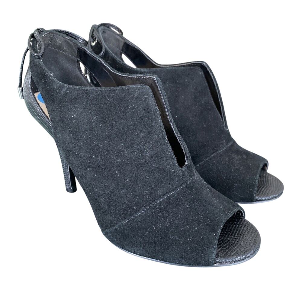 Nine West 'Andra' US 6.5M black suede open toe high heels shoes sexy slip ons